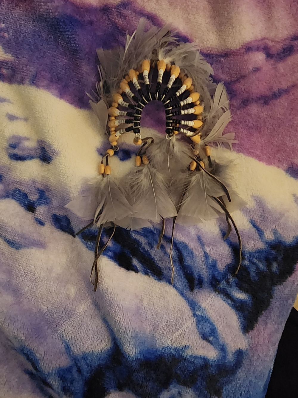 Handmade Feather Wall Hanging Decor in Gray and Yellow